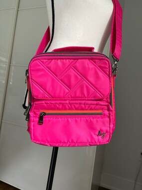 Lug Wrangler Medium Cargo Crossbody Bag in Magenta with Orange Accents